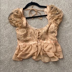 Privacy please Revolve cap sleeve crop top S NWOT